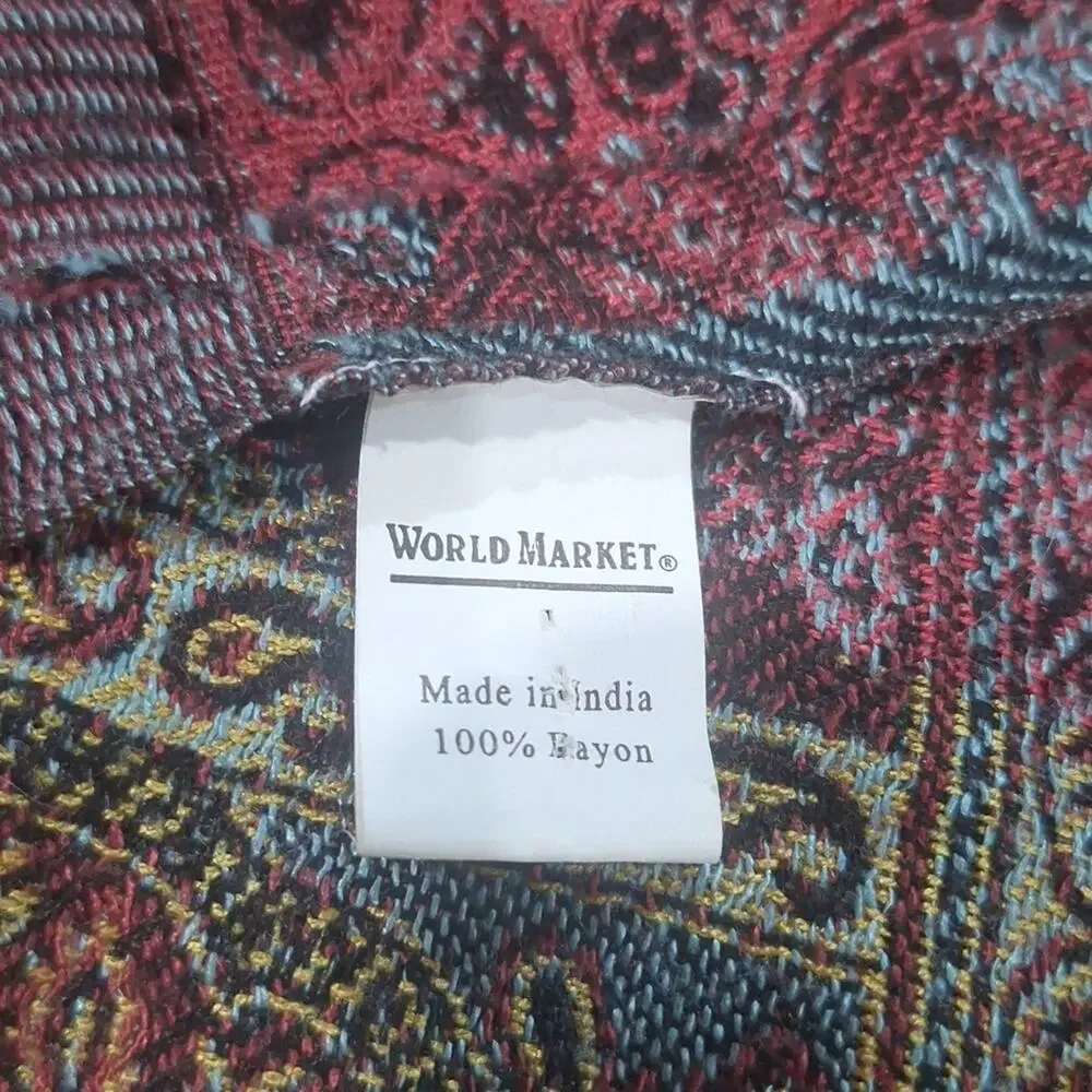 Cost Plus World Market Black & Paisley Fringe Rayon Wrap Scarf Shawl  #1324